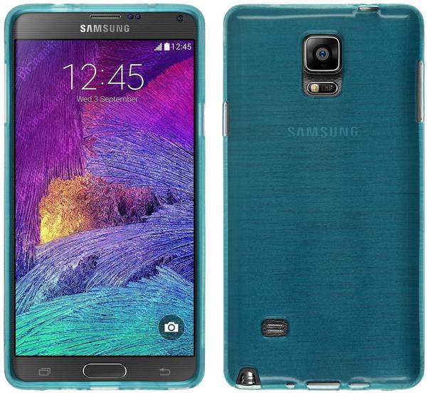 PhoneNatic Samsung Galaxy Note 4 Hülle Silikon blau brushed Case Galaxy Note 4 Tasche + 2 Schutzfolien