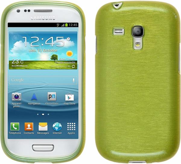 PhoneNatic Samsung Galaxy S3 Mini Hülle Silikon pastellgrün brushed Case Galaxy S3 Mini Tasche + 2 Schutzfolien