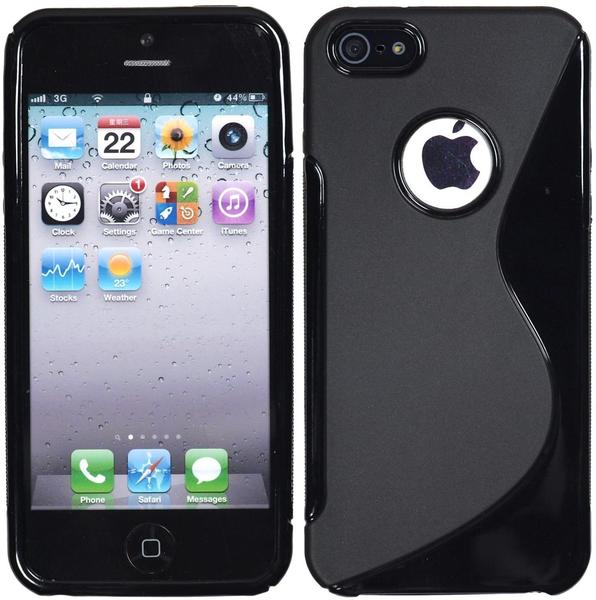 PhoneNatic Apple iPhone 55sSE Hülle Silikon schwarz S-Style Logo Case iPhone 55sSE Tasche + 2 Schutzfolien