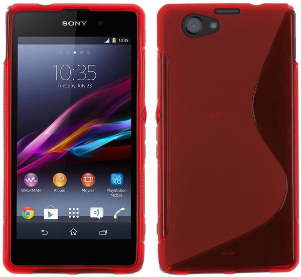 PhoneNatic Sony Xperia Z1 Compact Hülle Silikon rot S-Style Case Xperia Z1 Compact Tasche + 2 Schutzfolien