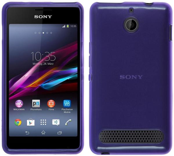 PhoneNatic Sony Xperia E1 Hülle Silikon lila transparent Case Xperia E1 Tasche + 2 Schutzfolien