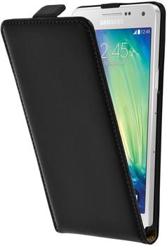 PhoneNatic Kunst-Lederhülle für Samsung Galaxy A5 (A500) Flip-Case schwarz Tasche Galaxy A5 (A500) Hülle + 2 Schutzfolien