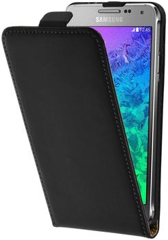 PhoneNatic Kunst-Lederhülle für Samsung Galaxy Alpha Flip-Case schwarz Tasche Galaxy Alpha Hülle + 2 Schutzfolien
