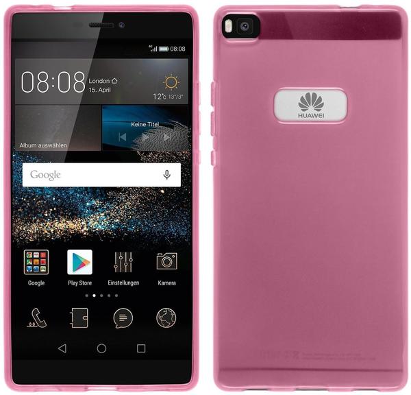 PhoneNatic Huawei P8 Hülle Silikon rosa transparent Case P8 Tasche + 2 Schutzfolien