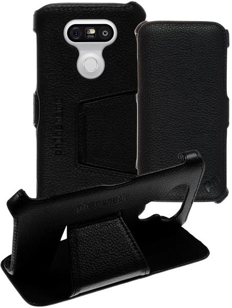 PhoneNatic Echt-Lederhülle für LG G5 Leder-Case schwarz Tasche G5 Hülle + Glasfolie