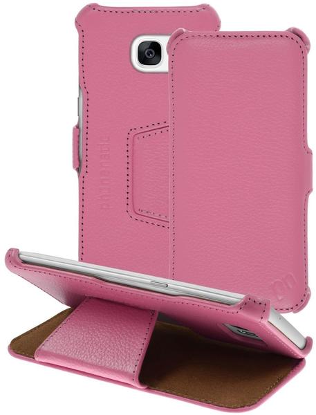 PhoneNatic Echt-Lederhülle für Samsung Galaxy S7 Edge Leder-Case rosa Tasche Galaxy S7 Edge Hülle + 2 Schutzfolien