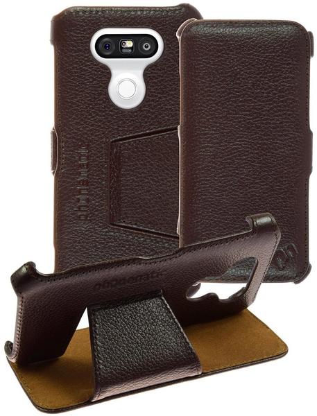 Phonenatic Echt-Lederhülle für LG G5 Leder-Case braun Tasche G5 Hülle + Glasfolie