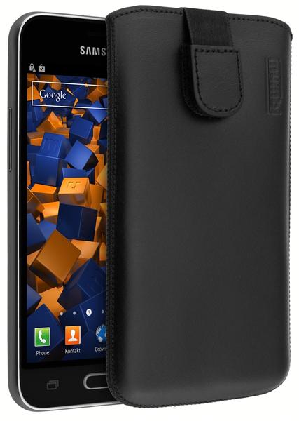 mumbi Leder Etui Tasche mit Ausziehlasche schwarz für Samsung Galaxy J1 (2016)