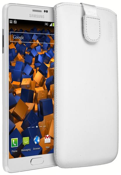 mumbi Leder Etui Tasche mit Ausziehlasche weiß für Samsung Galaxy Note 4