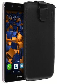 mumbi Leder Etui Tasche mit Ausziehlasche schwarz für Huawei P9 Plus