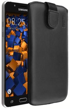 mumbi ECHT Ledertasche für Samsung Galaxy J5 (2016) Tasche Leder Etui schwarz (Lasche mit Rückzugfunktion Ausziehhilfe)