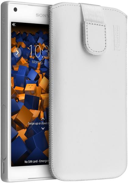 mumbi Leder Etui Tasche mit Ausziehlasche weiß für Sony Xperia Z5 Compact