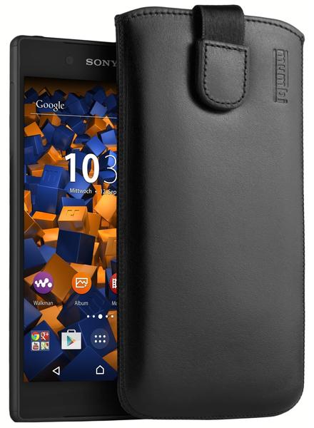 mumbi Leder Etui Tasche mit Ausziehlasche schwarz für Sony Xperia Z5