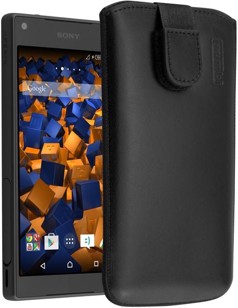 mumbi Leder Etui Tasche mit Ausziehlasche schwarz für Sony Xperia Z5 Compact