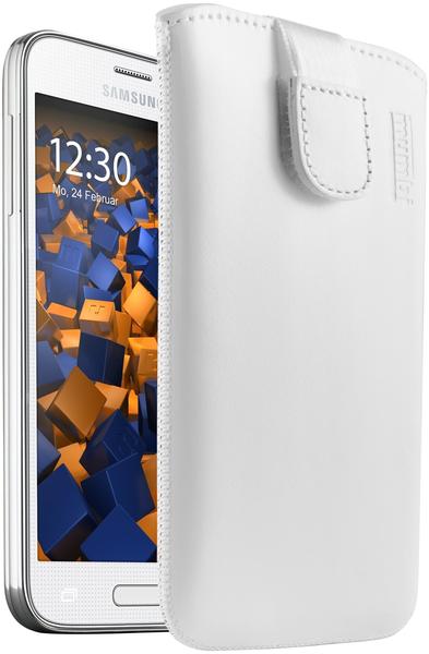 mumbi Leder Etui Tasche mit Ausziehlasche weiß für Samsung Galaxy S5 Mini