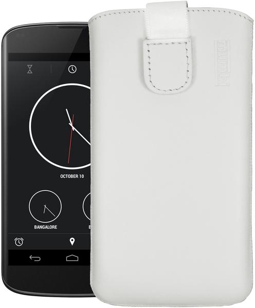mumbi Leder Etui Tasche mit Ausziehlasche weiß für LG Google Nexus 4