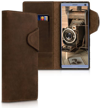 kalibri Sony Xperia 10 Hülle - Leder Handyhülle für Sony Xperia 10 - Braun - Handy Wallet Case Cover