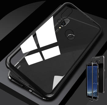 Wigento Für Huawei Mate 20 Pro Magnet / Metall / Glas Case Bumper Schwarz