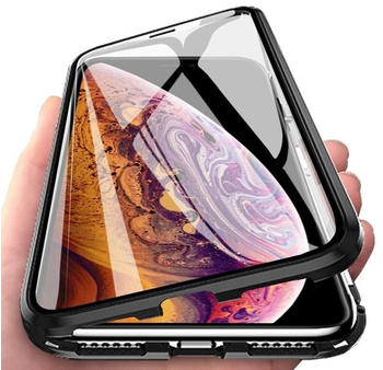 COFI1453 360° Magnet Full Slim Metall Schutz Tasche Handyhülle + Panzerglas Vorder- und Rückseite Schwarz für iPhone 12 Pro Max