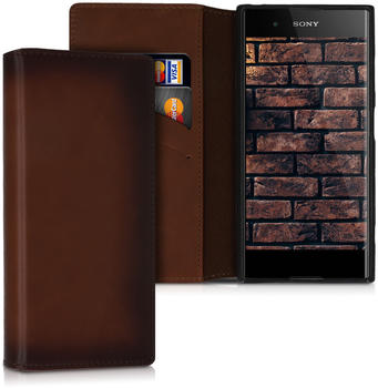 kalibri Sony Xperia XA1 Plus Hülle - aus edlem Leder - mit Kartenfächern und Stand - Case für Sony Xperia XA1 Plus - Vintage Braun