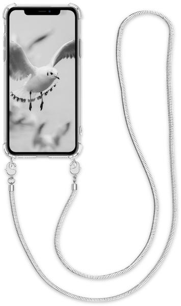 kwmobile Apple iPhone 11 Hülle - Handykette Silikon Handyhülle Case für Apple iPhone 11 - Transparent Silber - mit Metallkette