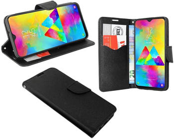 COFI1453 Buch Tasche "Fancy" kompatibel mit SAMSUNG GALAXY M20 (M205FD) Handy Hülle Etui Brieftasche Schutzhülle mit Standfunktion, Kartenfach Schwarz