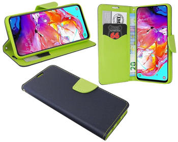 COFI1453 Buch Tasche "Fancy" kompatibel mit SAMSUNG GALAXY A70 (A705F) Handy Hülle Etui Brieftasche Schutzhülle mit Standfunktion, Kartenfach Blau-Grün