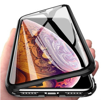 COFI1453 360° Magnet Full Slim Metall Case Schutz Tasche Handyhülle Handyschale mit Panzerglas Vorderseite und Rückseite Schwarz für Huawei P40