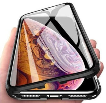 COFI1453 360° Magnet Full Slim Metall Case Schutz Tasche Handyhülle Handyschale mit Panzerglas Vorderseite und Rückseite Schwarz kompatibel mit Samsung Galaxy A51 (A515F)