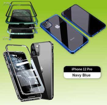 Wigento Beidseitiger 360 Grad Magnet / Glas Case Hülle Handy Tasche Bumper Hellblau für Apple iPhone 12 Pro Max 6.7 Zoll