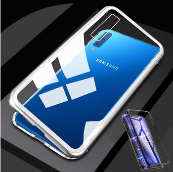 Wigento Für Samsung Galaxy M20 6.3 Zoll Magnet / Metall / Glas Case Bumper Transparent / Silber