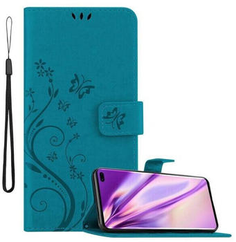 Cadorabo Hülle für Samsung Galaxy S10 Plus in FLORAL BLAU Handyhülle im Blumen Design mit Magnetverschluss, Standfunktion und 3 Kartenfächern Case Cover Schutzhülle Etui Tasche