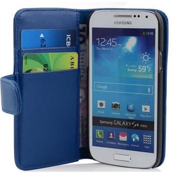 Cadorabo Hülle für Samsung Galaxy S4 MINI in BRILLANT BLAU - Handyhülle aus glattem Kunstleder mit Standfunktion und Kartenfach