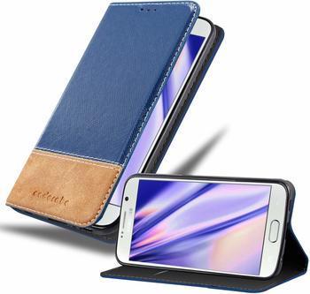 Cadorabo Hülle für Samsung Galaxy S6 in DUNKEL BLAU BRAUN - Handyhülle mit Magnetverschluss, Standfunktion und Kartenfach