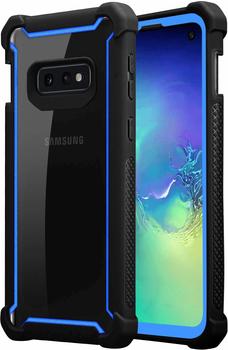 Cadorabo Hülle für Samsung Galaxy S10e in BLAU SCHWARZ - 2-in-1 Handyhülle mit TPU Silikon-Rand und Acryl-Glas-Rücken - Schutzhülle Hybrid Hardcase Back Case