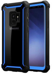 Cadorabo Hülle für Samsung Galaxy S9 in BLAU SCHWARZ - 2-in-1 Handyhülle mit TPU Silikon-Rand und Acryl-Glas-Rücken - Schutzhülle Hybrid Hardcase Back Case