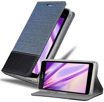 Cadorabo Hülle für Sony Xperia Z1 COMPACT in DUNKEL BLAU SCHWARZ Handyhülle mit Magnetverschluss, Standfunktion und Kartenfach