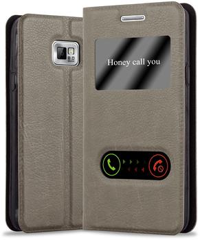 Cadorabo Hülle für Samsung Galaxy S2 / S2 PLUS in STEIN BRAUN - Handyhülle mit Magnetverschluss, Standfunktion und 2 Sichtfenstern -