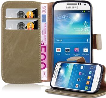 Cadorabo Hülle für Samsung Galaxy S4 MINI in CAPPUCCINO BRAUN Handyhülle mit Magnetverschluss, Standfunktion und Kartenfach