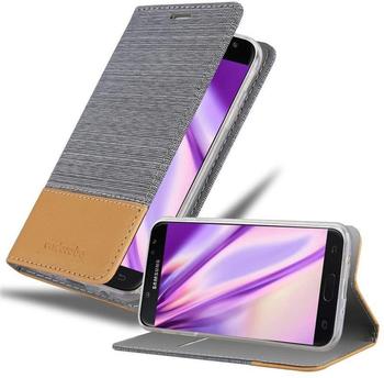 Cadorabo Hülle für Samsung Galaxy J7 2017 in HELL GRAU BRAUN Handyhülle mit Magnetverschluss, Standfunktion und Kartenfach
