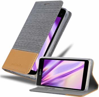 Cadorabo Hülle für Sony Xperia Z1 COMPACT in HELL GRAU BRAUN Handyhülle mit Magnetverschluss, Standfunktion und Kartenfach