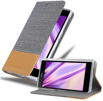 Cadorabo Hülle für Sony Xperia Z1 in HELL GRAU BRAUN Handyhülle mit Magnetverschluss, Standfunktion und Kartenfach