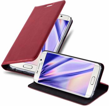 Cadorabo Hülle für Samsung Galaxy S6 EDGE PLUS in APFEL ROT Handyhülle mit Magnetverschluss, Standfunktion und Kartenfach