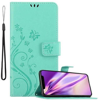 Cadorabo Hülle für Apple iPhone 11 (XI) in FLORAL TÜRKIS Handyhülle im Blumen Design mit Magnetverschluss, Standfunktion und 3 Kartenfächern Case Cover Schutzhülle Etui Tasche