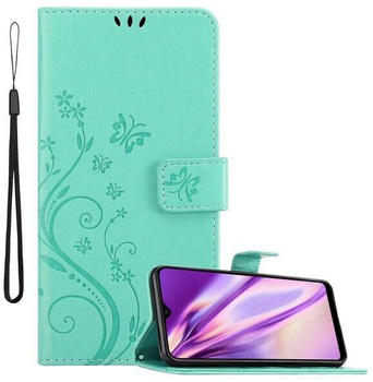 Cadorabo Hülle für Samsung Galaxy A20 / A30 in FLORAL TÜRKIS Handyhülle im Blumen Design mit Magnetverschluss, Standfunktion und 3 Kartenfächern Case Cover Schutzhülle Etui Tasche