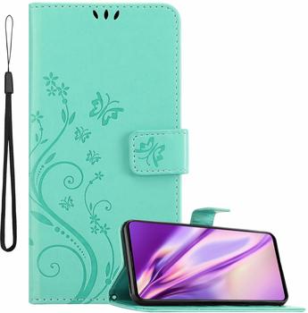Cadorabo Hülle für Samsung Galaxy A71 in FLORAL TÜRKIS - Handyhülle im Blumen Design mit Magnetverschluss, Standfunktion und 3 Kartenfächern -