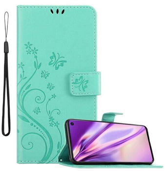 Cadorabo Hülle für Samsung Galaxy S10 in FLORAL TÜRKIS Handyhülle im Blumen Design mit Magnetverschluss, Standfunktion und 3 Kartenfächern Case Cover Schutzhülle Etui Tasche