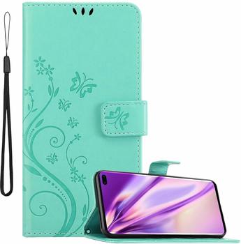 Cadorabo Hülle für Samsung Galaxy S10 Plus in FLORAL TÜRKIS - Handyhülle im Blumen Design mit Magnetverschluss, Standfunktion und 3 Kartenfächern -