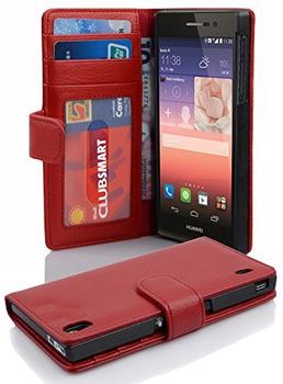 Cadorabo Hülle für Huawei P7 in INFERNO ROT Handyhülle mit Magnetverschluss und 3 Kartenfächern