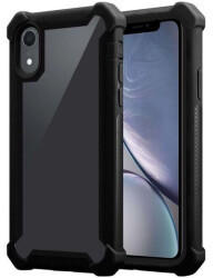 Cadorabo Hülle für Apple iPhone XR in ERLEN SCHWARZ - 2-in-1 Handyhülle mit TPU Silikon-Rand und Acryl-Glas-Rücken - Schutzhülle Hybrid Hardcase Back Case